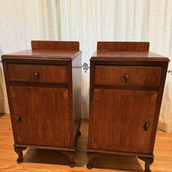 Two Antique Walnut Wood Night Stands 
