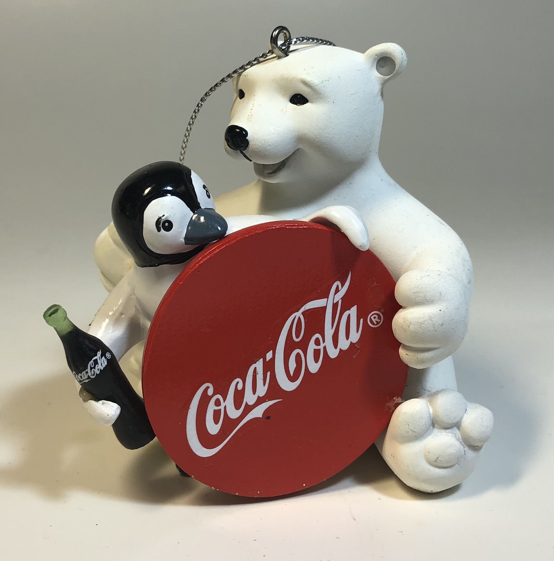 Coca-cola Bear And Penguin Porcelain Christmas Ornament
