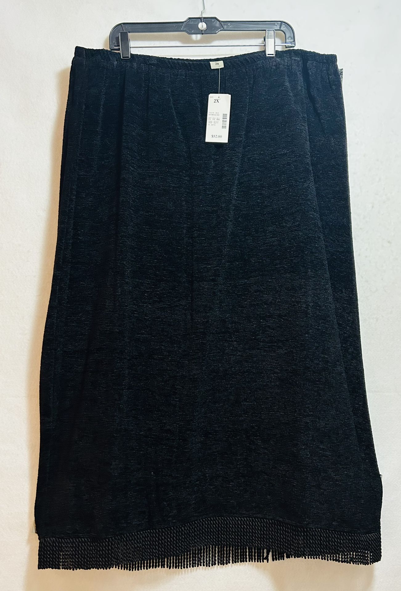 Maggie Barnes Stretch Elastic Waist Plus Size 2X Black Fringe Hem 34” BRAND NEW!