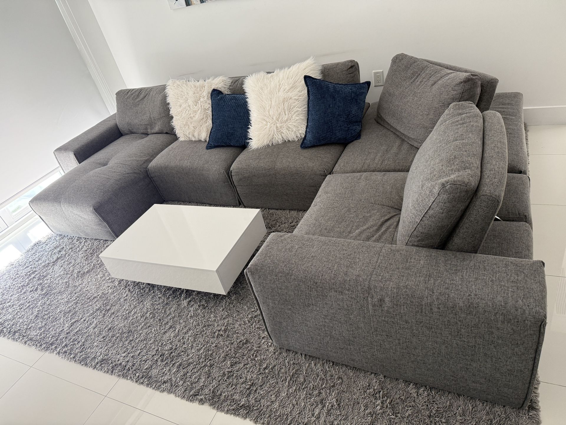 Sectional Sofa Grey Fabric 