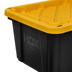 HDX 17 Gal. Tough Storage Tote in Black with Yellow Lid $8 EACH