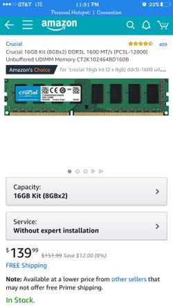 8g x2! DDR3L-1600 UDIMM memory Ram