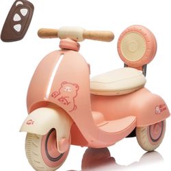 12V Ride On Electric Car 3-Wheel Ride on Toys for Toddlers w/Parent Remote, Soft-Start, Ergonomic Wide Seat, Wooden Handle, LED Lights, Music&Bluetoot