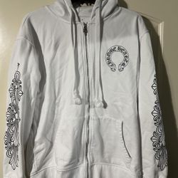white chrome hearts horshoe zip up