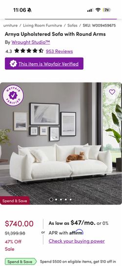 Arnya Upholstered Sofa with Round Arms