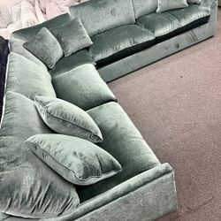 Green Velvet Luxury Sectional Couch Set 🌟 Fast Delivery Color Options 