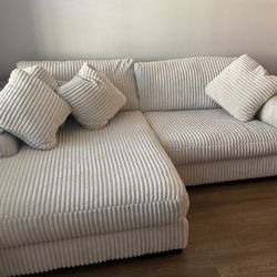 Modern Cream Corduroy Sectional Couch with Chaise