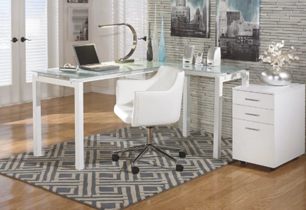 Baraga 61" Home Office Desk includes chair and filing cabinet