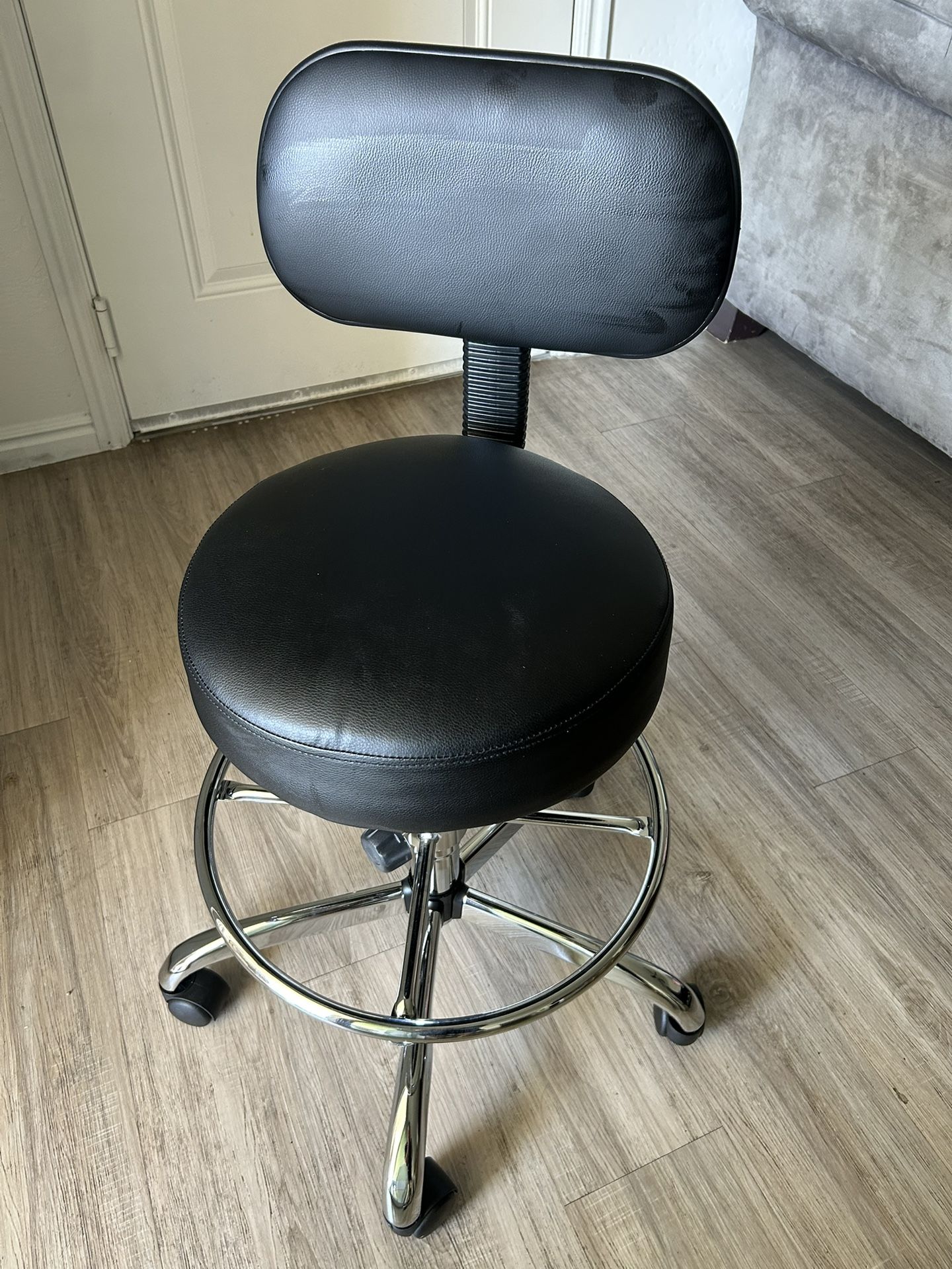 Black Adjustable Rolling Stool Chair with Backrest – Ideal for Salon, Office, Drafting or Medical Use