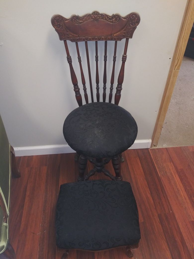 Antique wood chair with ottoman