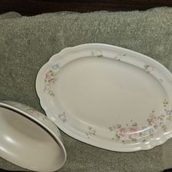 Rose Pattern Dish Set For 8 And Serving Tray And Bowl