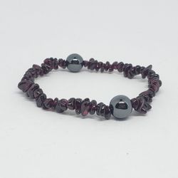 Natural charged Garnet & Hematite Bracelet (known For: Stones Of Abundance, Prosperity & Commitment, calm Emotions,help Love)