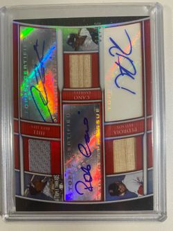 Certified autographs of Rich Hill, Robinson Canó, and Dustin Pedroia. Three pieces of memorabilia (31/36).