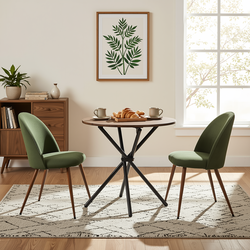 Homy Casa FONTANA+HAVEN 3PC Dining Set 31.5” Round Table with 2 Haven Verita Green Upholstered Chairs