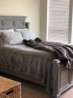 Re finished in  a Gray Wood Queen Bed Frame