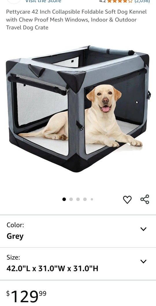 Pettycare 42 Inch Collapsible Foldable Soft Dog Kennel with Chew Proof Mesh Windows, Indoor & Outdoor Travel Dog Crate