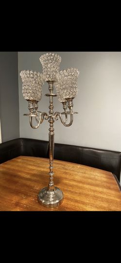 Real Crystal Beaded 5 Arm Silver "Prestige" Candelabra - 56" Tall