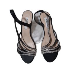 Nina New York Black & Silver Rhinestone Strappy Heeled Sandals — Women’s US 10