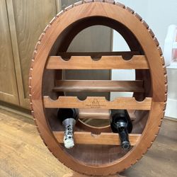 Beautiful 10 Bottle Wooden Barrel Wine Rack  Made In Spain 