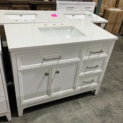 43” Solid Wood Bathroom Vanity Cabinet with Stone Countertop (Open Box)