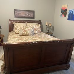 Natural Cherry Wood Sleigh Bed and Dresser