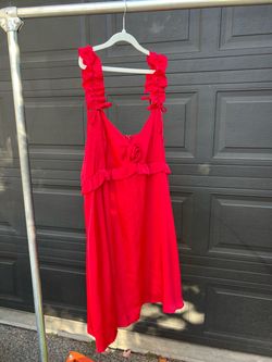 Red Ruffle Mini Dress with Rose Detail