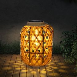 Outdoor Solar Lantern Hanging Lights Natural Bamboo