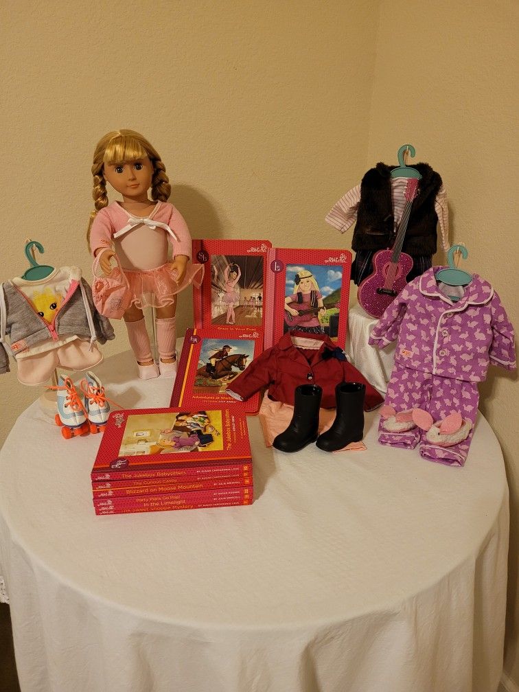 Our Generation Girl Doll Bundle Clothes and Books