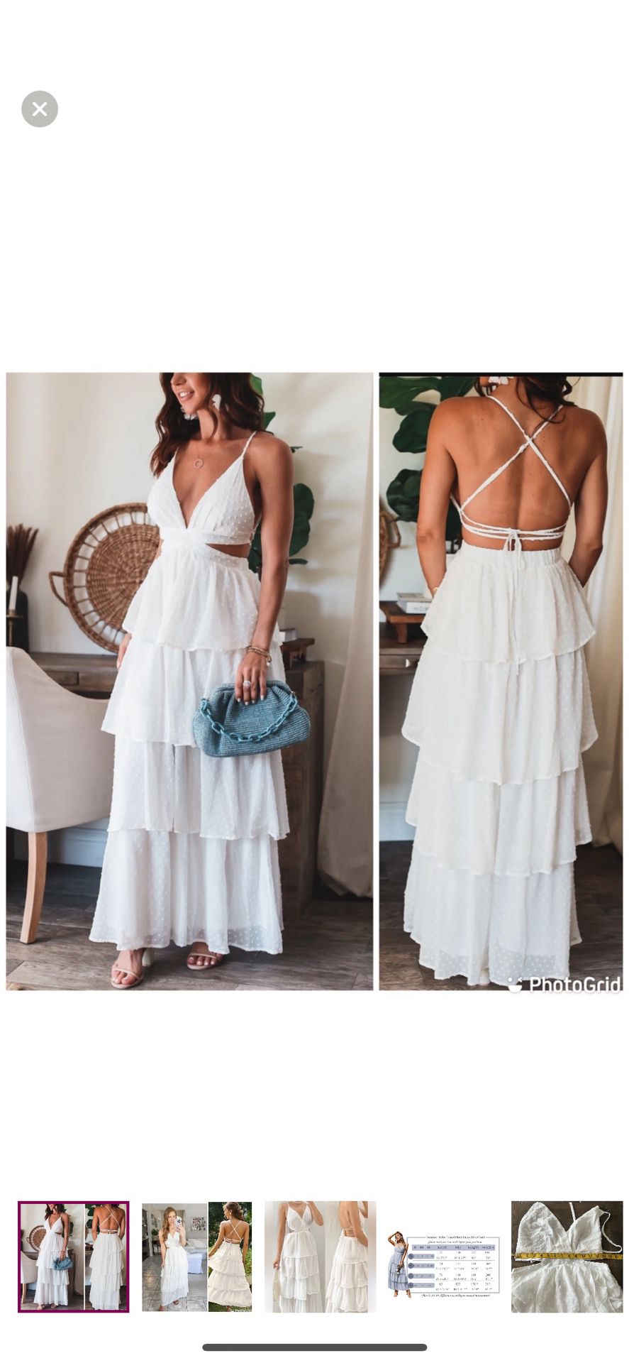 New Simplee White Boho Ruffled Long Maxi Tiered Flowy Dress Size- Medium 
