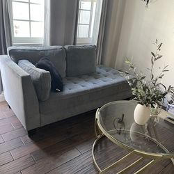 Modern Grey Loveseat + Glass Gold Coffee Table (Like New)