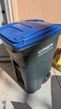 64 Gallon CR&R Blue Lid Garbage Can/Trash Can