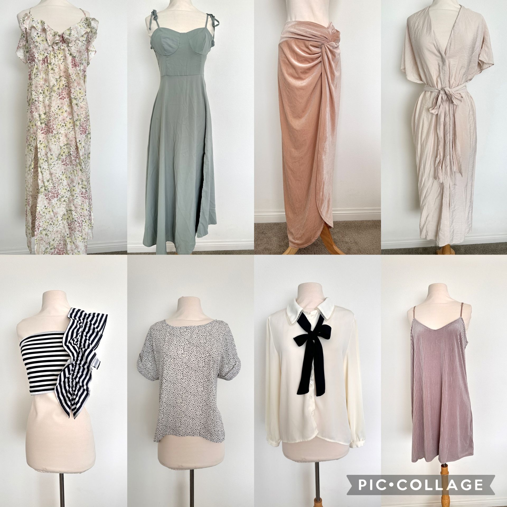 Set of Pastel/Light-Colored Women’s Dresses, Blouses, Skirts (Mostly L & XL)