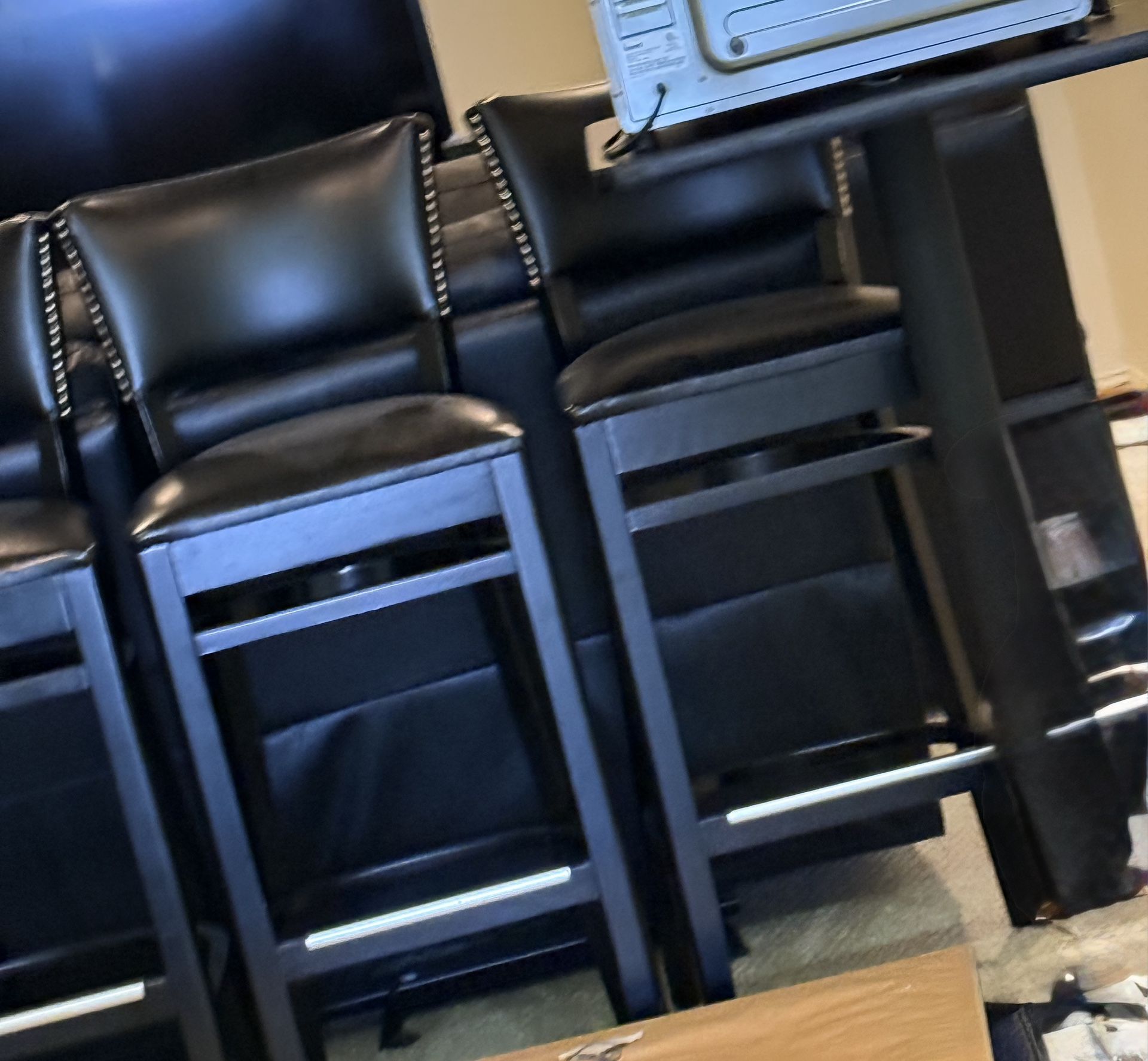 4 Leather Black Bar Stools 