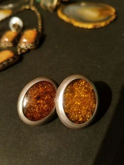 Amber and silver earrings