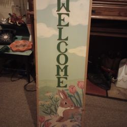 Easter Spring Wooden Welcome Sign, Porch Leaner
