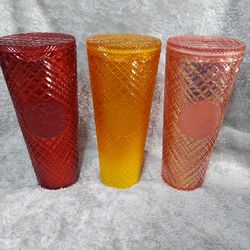 3 Starbucks Tumblers 24 Oz Plastic Must Pick Up