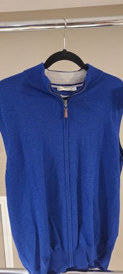 Peter Millar Mens Large Blue Full Zip Wool Sweater Vest
