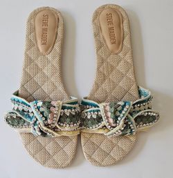 Steve Madden Misha Sandal Slides 10 Turquoise Multi Rhinestone Summer