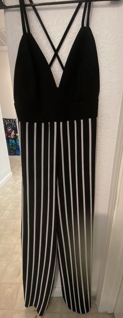 Black and White Striped Jumpsuit