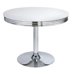 New Retro Round Dining Table Chrome And White