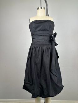 Minuet Strapless Taffeta Cocktail Dress Black Ruched Bow Size 2 Y2K