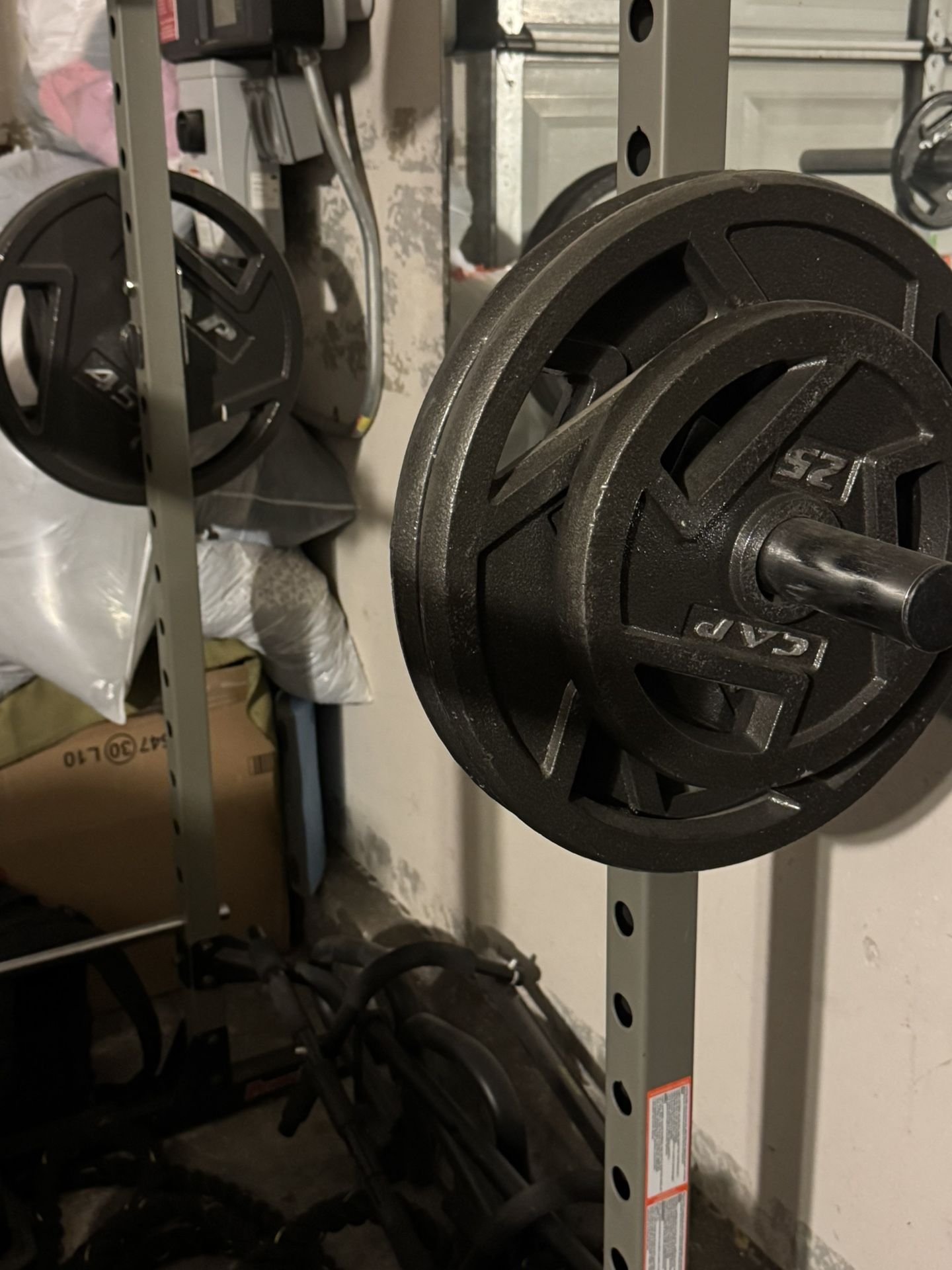 Home Gym Package - Squat Rack, Olympic Barbell, CAP Weight Plates (Will Sell Separately)