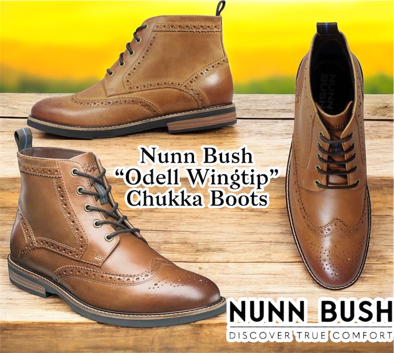 Nunn Bush Men's Odell Wingtip Dress Casual Chukka Boot, (Cognac) Size 13 