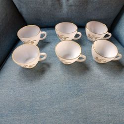 Federal Glass Meadow Wheat Milk Glass Gold Trim Cups