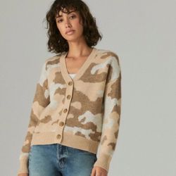 Lucky Brand brown camo button cardigan sweater size small v neck