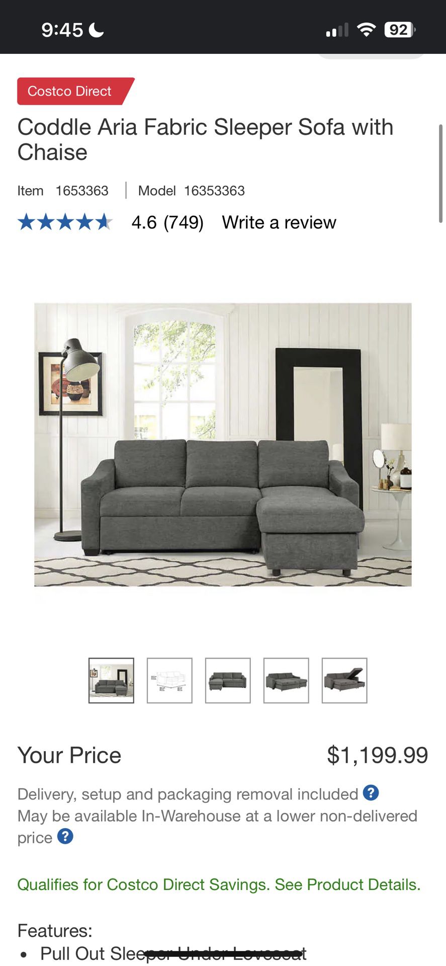 Coddle Aria Fabric Sleeper Sofa with Chaise
