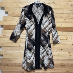 CONNECTED Vintage Brown Black Trim Plaid Print Retro Midi Dress Petite size 10P