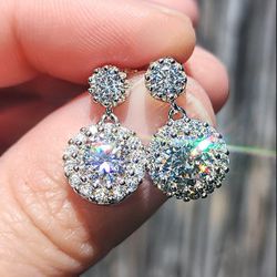 2 Carat Moissanite 18kt White Gold Plated Sterling Silver Drop Earrings.