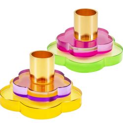 New-Set of 2 Candle Holders, Flower-Shaped Candlestick Holders for Taper Candles, Glass Candle Stick Holders Candle Stand, Table Centerpieces for Wedd