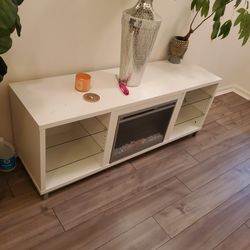 White Modern Electric Fireplace TV Console-Heats +LED